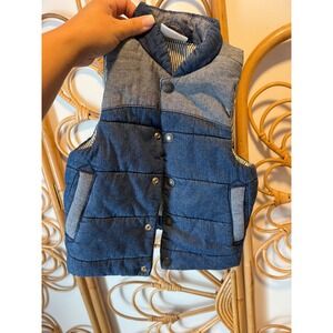 Hanna Andersson Kids Puffer Vest Denim Chambray Blue Stripes Size 80